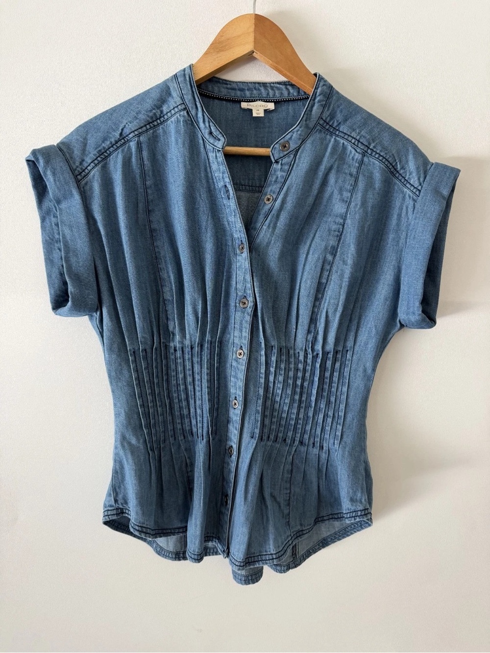 Anthropologie Light Indigo Denim Pintuck Button-Front Shirt